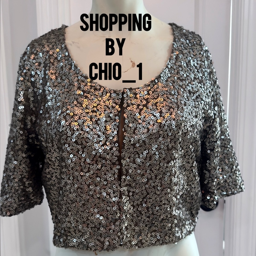 Sequin Crop Top cardigan color dark brown